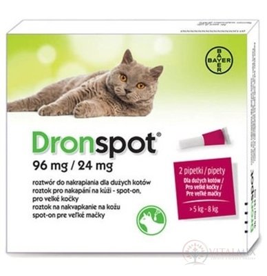 Dronspot 96 mg/24 mg spot-on (2 pipety) pro velké kočky (&gt;5 - 8 kg) 2x1,12 ml